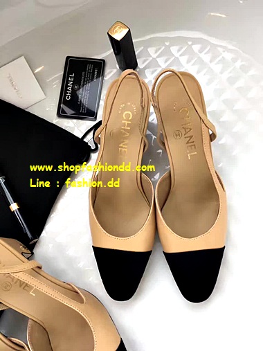 ͧ Chanel Nib 2016 Two-tone Black Leather Slingbacks Heels (ô Hi-End) ˹ѧ ͹  ͧ Chanel 